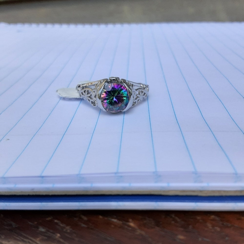 Mystic Topaz Silver Ring Size 7.5